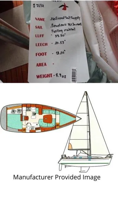 Slide: The Image of Beneteau Oceanis Clipper 361 sail specifications and layout diagram, 2002 model. - 17