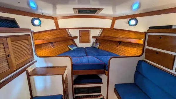Slide: The Image of Interior of 1990 Stanley 36' Downeast Fly Bridge Cruise with cozy wooden cabin. - 18