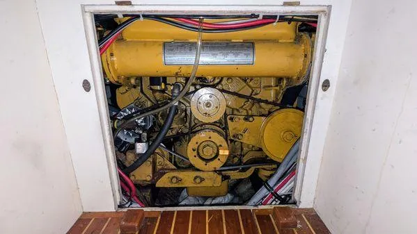 Slide: The Image of Engine compartment of a 1990 Stanley 36' Downeast Fly Bridge Cruise boat. - 31