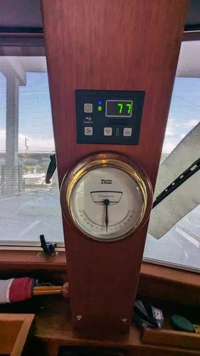 Slide: The Image of Control panel of 1990 Stanley 36' Downeast Fly Bridge Cruise boat. - 40