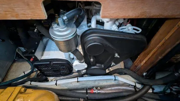 Slide: The Image of Engine compartment of a 1990 Stanley 36' Downeast Fly Bridge Cruise boat. - 45