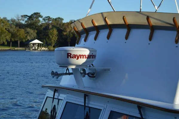 Slide: The Image of 1990 Stanley 36' Downeast Fly Bridge Cruise with Raymarine radar on calm water. - 5