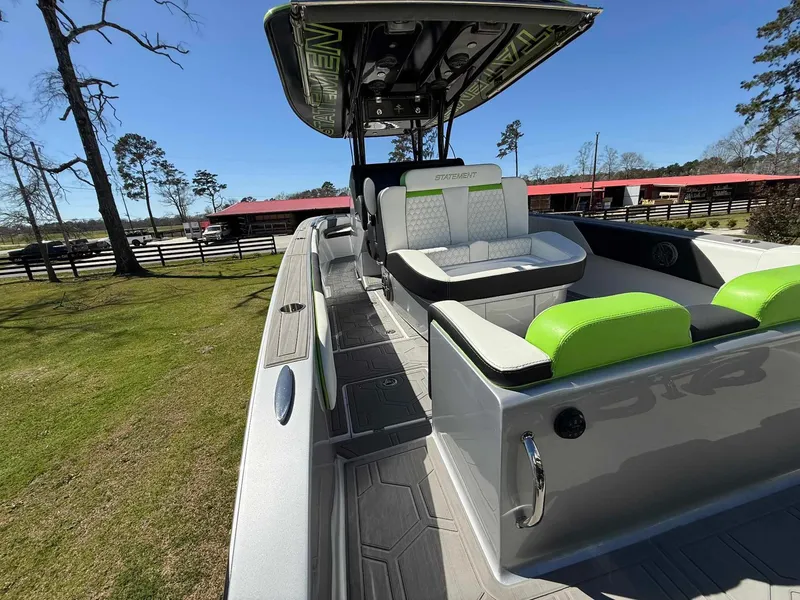 Slide: The Image of 2024 Statement 350 Open boat with sleek seating and modern design. - 17