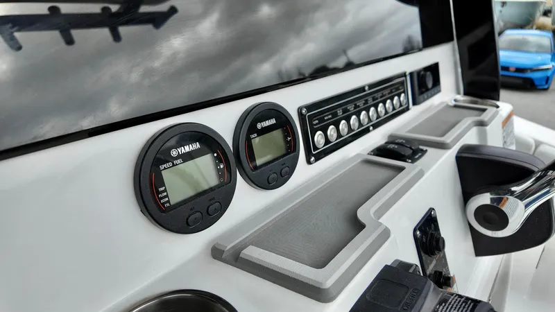 Slide: The Image of Dashboard of 2025 Sea Fox 228 Commander with Yamaha gauges and controls. - 19