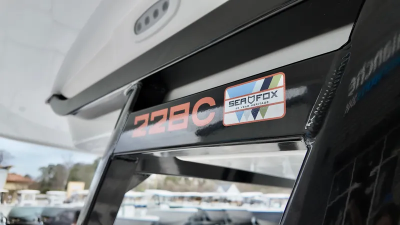 Slide: The Image of 2025 Sea Fox 228 Commander boat detail with logo and model number. - 23
