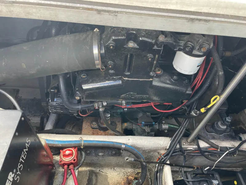 Slide: The Image of Bathroom interior of 2000 Carver 350 Mariner yacht, featuring shower and toilet. - 39