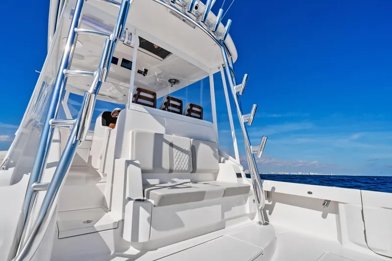 Slide: The Image of 2026 Albemarle 45 Carolinian boat on open sea, featuring sleek design and modern amenities. - 20