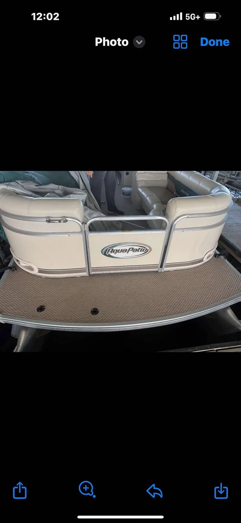 Slide: The Image of 2005 Godfrey AquaPatio 240 LE pontoon boat, rear view with seating and logo. - 3
