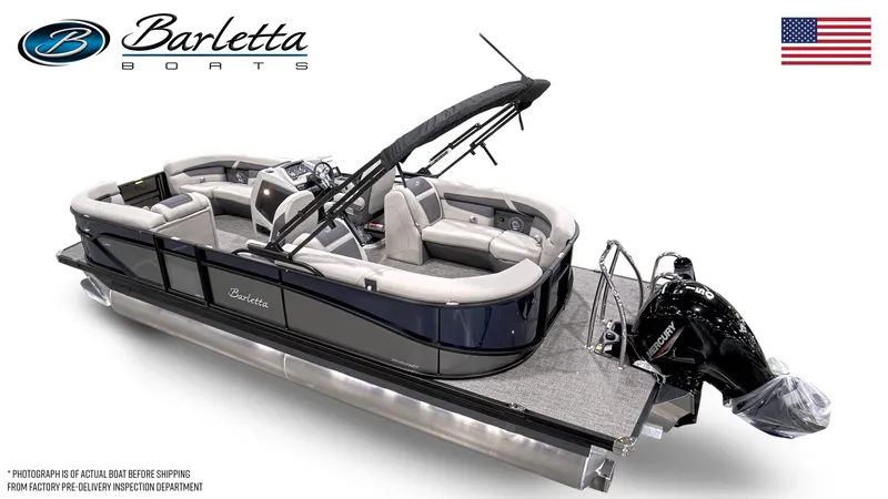 Slide: The Image of 2025 Barletta C22QC pontoon boat with sleek design and modern features. - 12