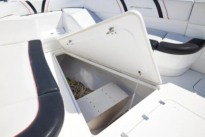 Slide: The Image of Open storage compartment on 2016 Midnight Express 43' Open boat. - 21