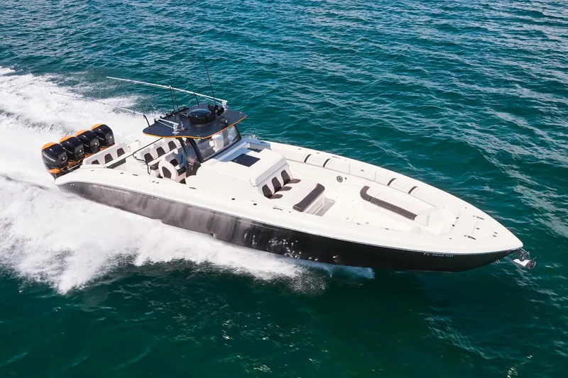 Slide: The Image of 2016 Midnight Express 43' Open boat cruising on the ocean. - 5