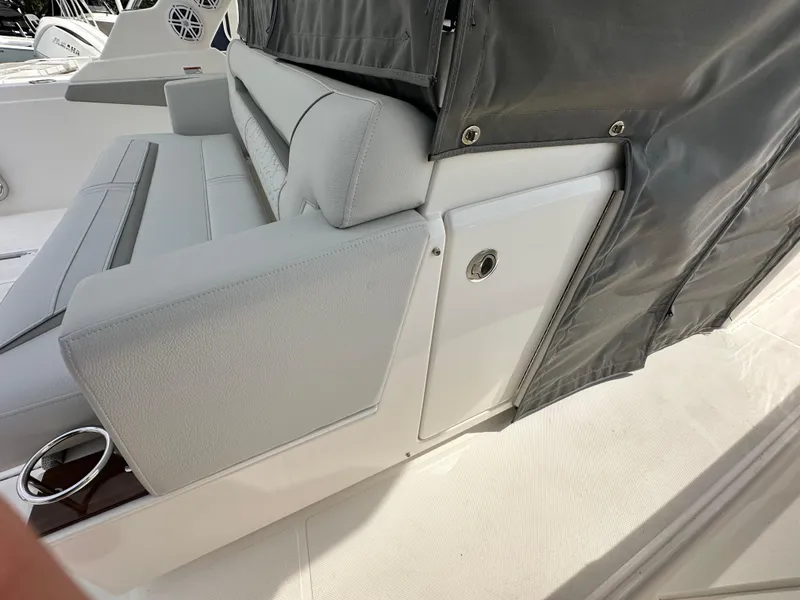 Slide: The Image of 2025 Tiara Yachts 34 LS interior with sleek seating and modern design. - 37