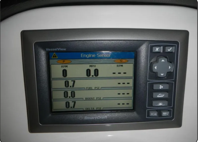 Slide: The Image of SmartCraft VesselView display on 2014 Nordic Powerboats 43 Enforcer, showing engine sensor data. - 13