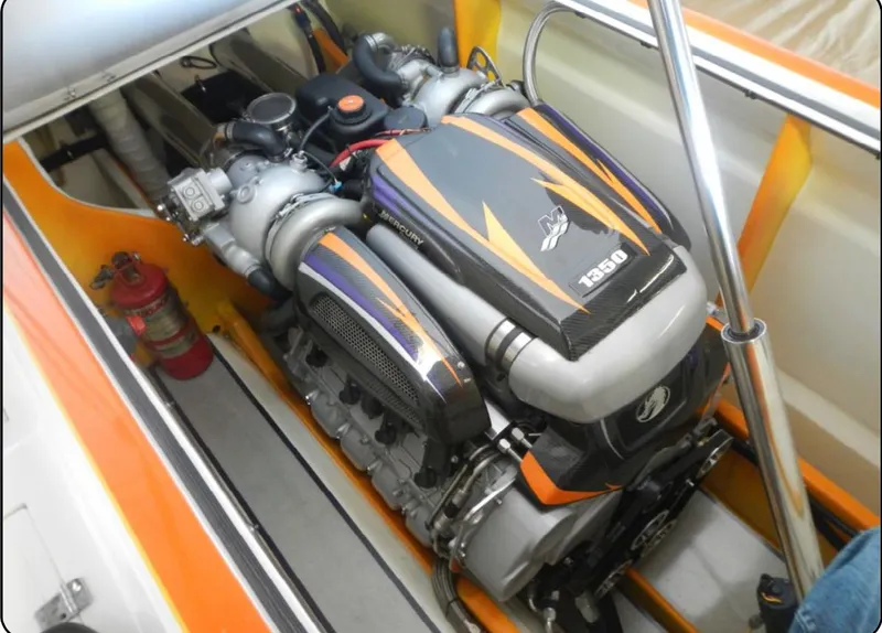Slide: The Image of Engine compartment of 2014 Nordic Powerboats 43 Enforcer with high-performance engine. - 17