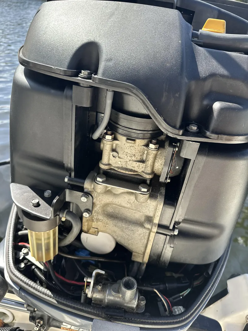 Slide: The Image of Close-up of a 2008 Pursuit 315 Offshore boat engine component. - 46