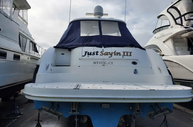 Slide: The Image of 2004 Sea Ray 500 Sundancer yacht named "Just Sayin III" docked in Mystic, CT. - 7