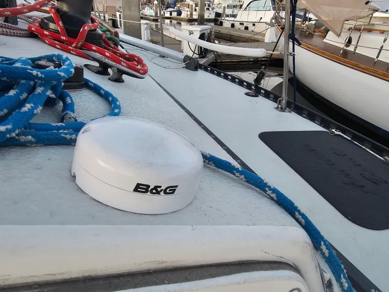 Slide: The Image of Sailboat deck with B&G equipment, blue and red ropes, Schock NY 36, 1984 model. - 11