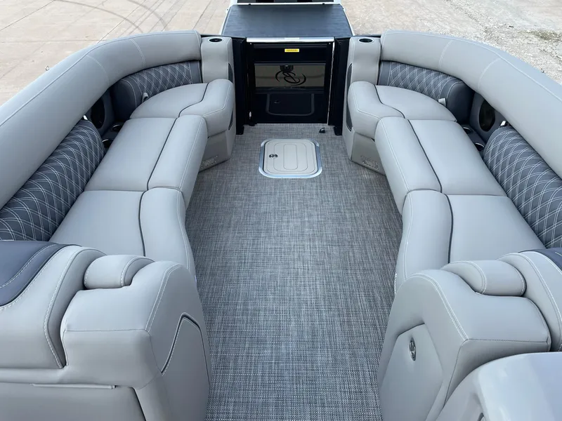 Slide: The Image of 2023 Barletta Lusso 25UCA pontoon boat with luxurious gray seating and spacious interior. - 36