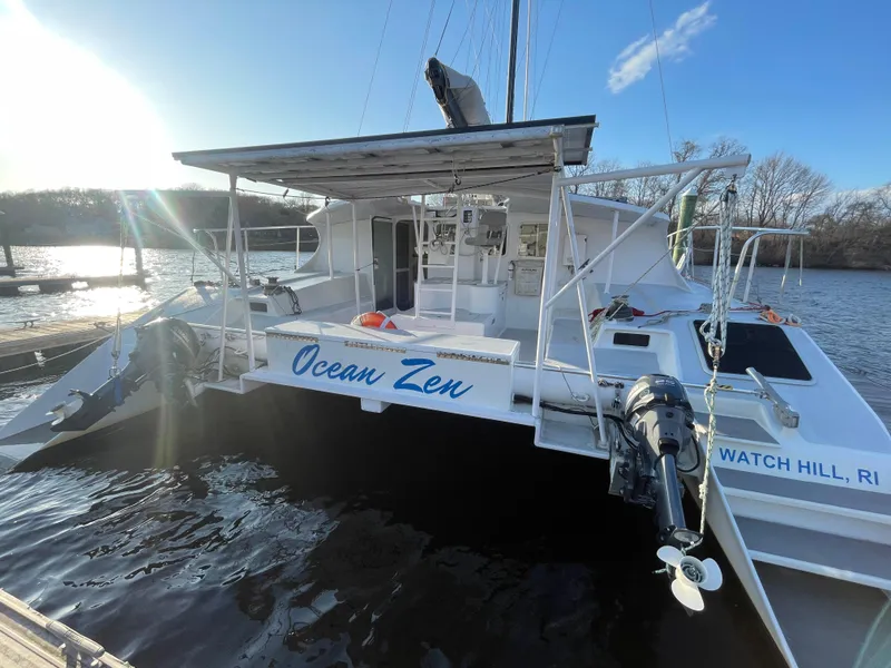 Slide: The Image of Crowther Custom 46 catamaran, 1991, named "Ocean Zen" docked at Watch Hill, RI. - 25