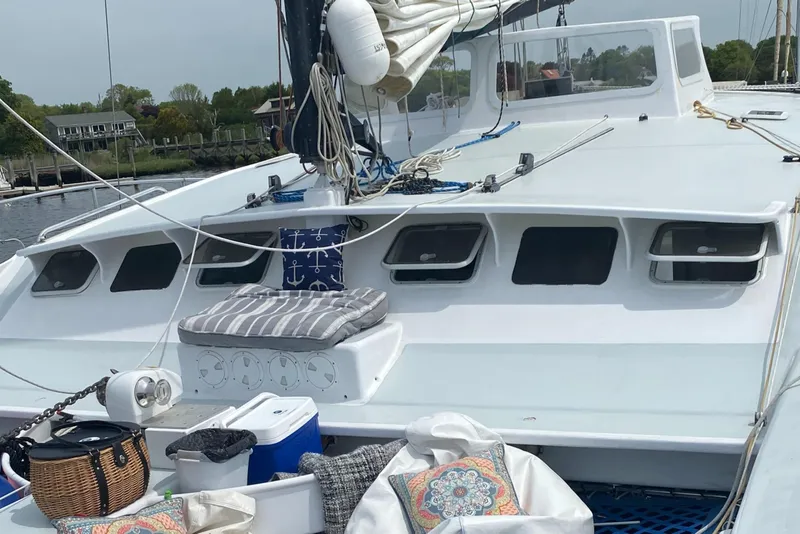 Slide: The Image of Crowther Custom 46 sailboat, 1991 model, with deck cushions and nautical accessories. - 5