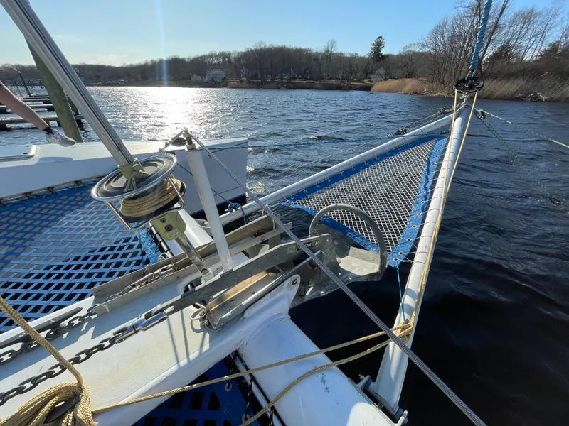 Slide: The Image of Sailing on a 1991 Crowther Custom 46 catamaran, sunny day on the water. - 7