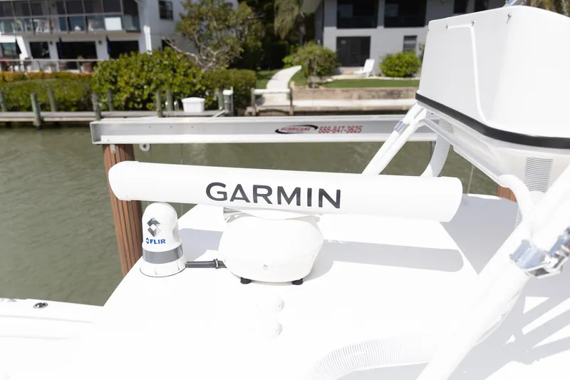 Slide: The Image of Edgewater 370CC 2023 boat with Garmin and FLIR equipment on deck. - 15