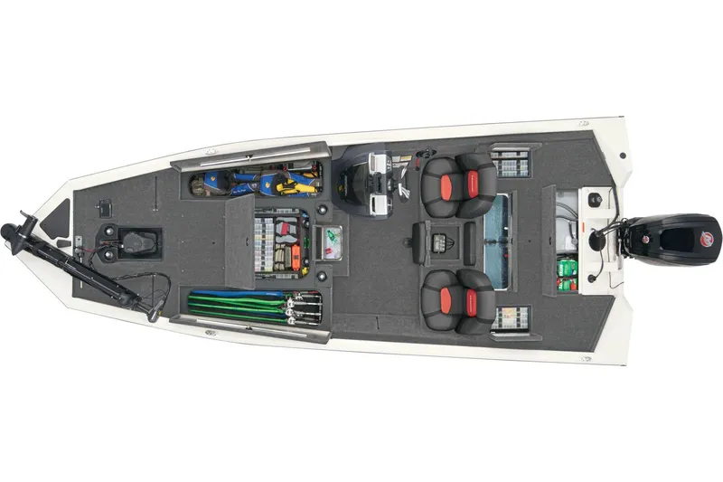 Slide: The Image of 2025 Tracker Pro Team 190 boat with sleek seating and powerful engine. - 6