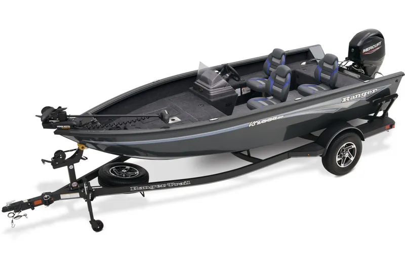 The Image of 2025 Ranger VS1665SC boat displayed outside Outdoor World store. - 0