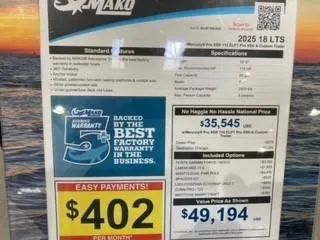 Slide: The Image of 2025 Mako 18 LTS boat pricing details with warranty and payment options. - 6