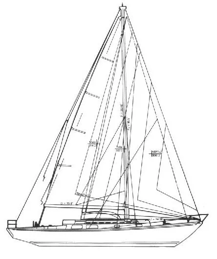 Slide: The Image of Line drawing of a 1981 Bristol 40 sloop sailboat, showcasing its classic design. - 40