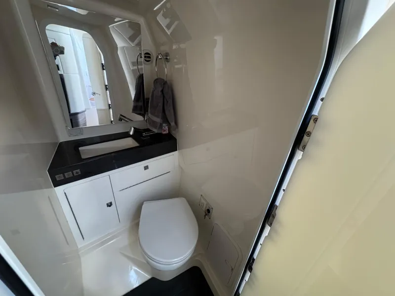 Slide: The Image of 2022 Aviara AV36 OB boat bathroom with modern fixtures and sleek design. - 33