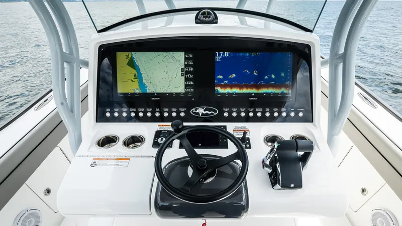Slide: The Image of 2025 Valhalla Boatworks V-33 helm with advanced navigation and control systems. - 15