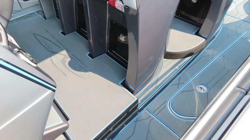 Slide: The Image of Interior of 2022 MTI 50v boat with sleek seating and modern design. - 14