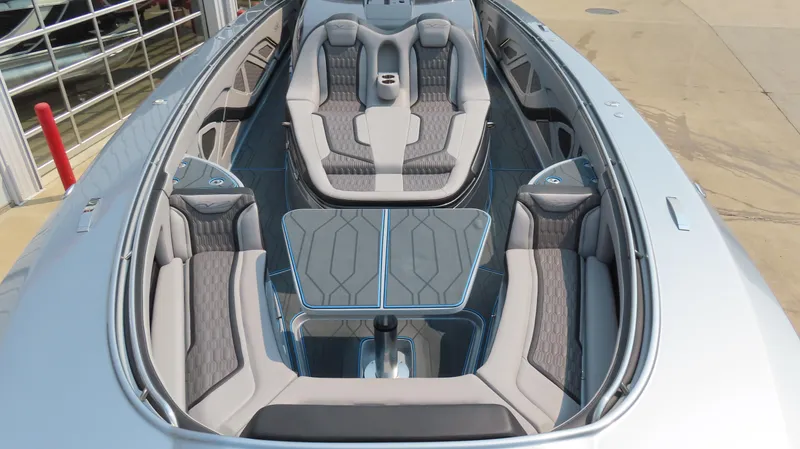 Slide: The Image of Luxurious 2022 MTI 50v boat interior with sleek seating and modern design. - 25