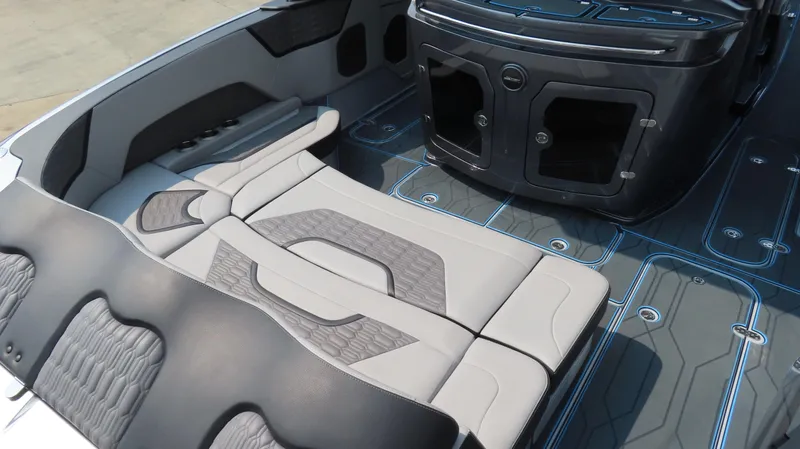 Slide: The Image of Luxurious interior of 2022 MTI 50v boat with sleek seating and modern design. - 5