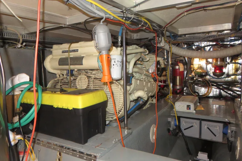 Slide: The Image of Engine room of 1988 Carver 42 Aft Cabin Motor Yacht with Caterpillar engine. - 110