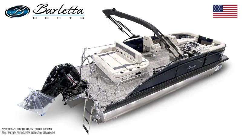 Slide: The Image of 2024 Barletta ARIA A22UC pontoon boat with sleek design and modern features. - 4