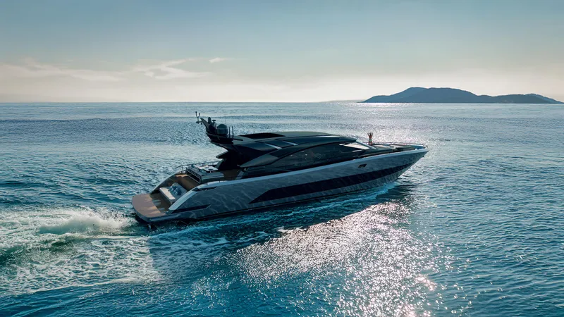 Slide: The Image of Luxurious 2026 AB 95S yacht cruising on serene ocean waters near an island. - 3