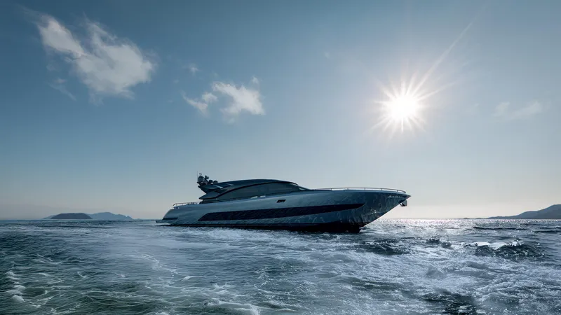 Slide: The Image of Luxury AB 95S yacht cruising under a bright sun, 2026 model. - 5