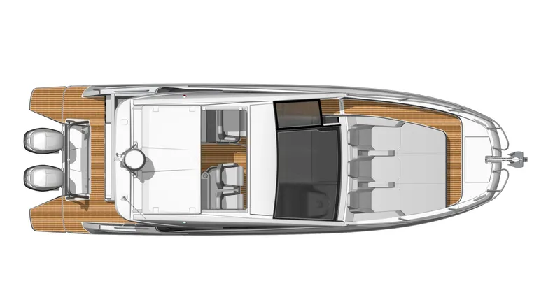 Slide: The Image of Top view of 2025 Beneteau 32 Gran Turismo boat layout. - 25