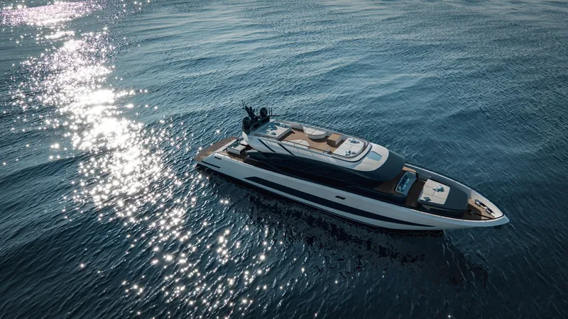 Slide: The Image of Luxurious 2026 AB 95C yacht cruising on sparkling ocean waters. - 1
