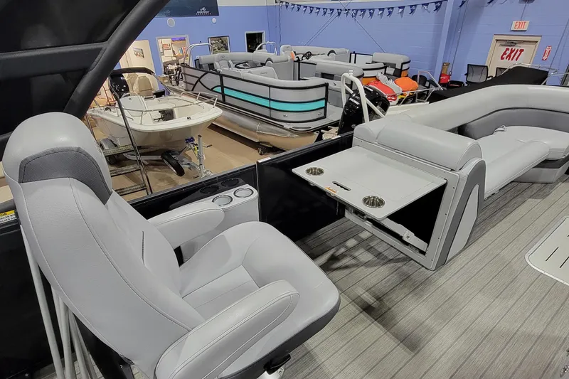 Slide: The Image of 2022 Bentley Pontoons Elite 253 Swingback interior with luxurious seating and modern design. - 4