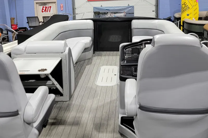 Slide: The Image of 2022 Bentley Pontoons Elite 253 Swingback interior with luxurious seating and modern design. - 9
