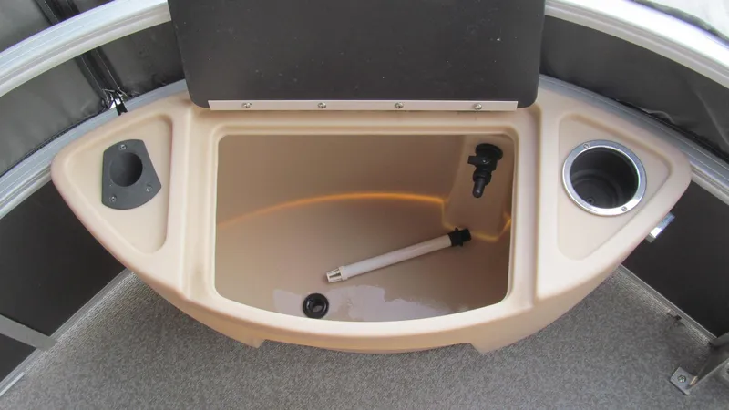 Slide: The Image of 2018 Sun Tracker Fishin' Barge 22 XP3 livewell with cup holder and rod holder. - 13