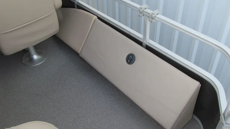 Slide: The Image of 2018 Sun Tracker Fishin' Barge 22 XP3 interior seating and railing detail. - 7