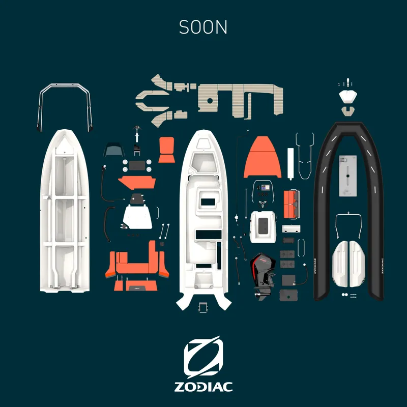 Slide: The Image of Components of Zodiac Medline 6.8 boat, 2025 model, displayed on a dark background. - 10