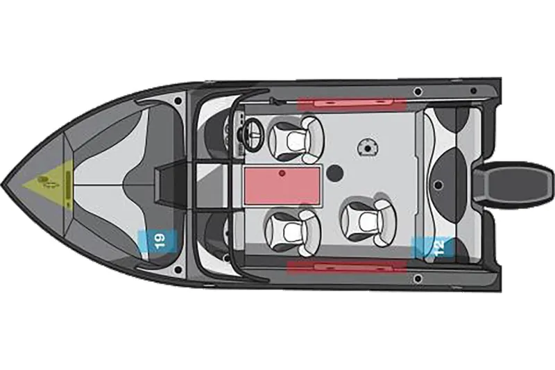 Slide: The Image of Top view of 2024 Starweld Victory 18 DC boat layout with seating and storage areas. - 15