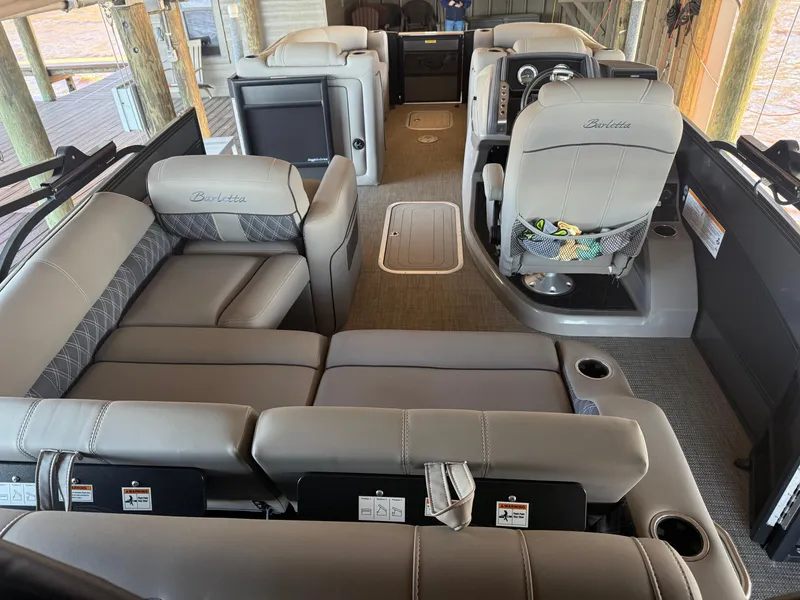 Slide: The Image of 2022 Barletta Lusso 23U interior with luxurious seating and modern design. - 25