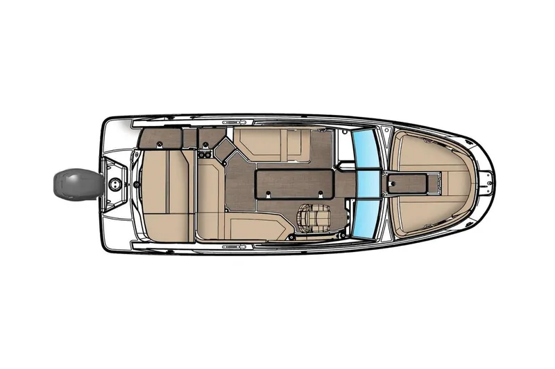 Slide: The Image of Top view layout of 2022 Sea Ray SPX 230 OB boat, showcasing seating and deck design. - 23