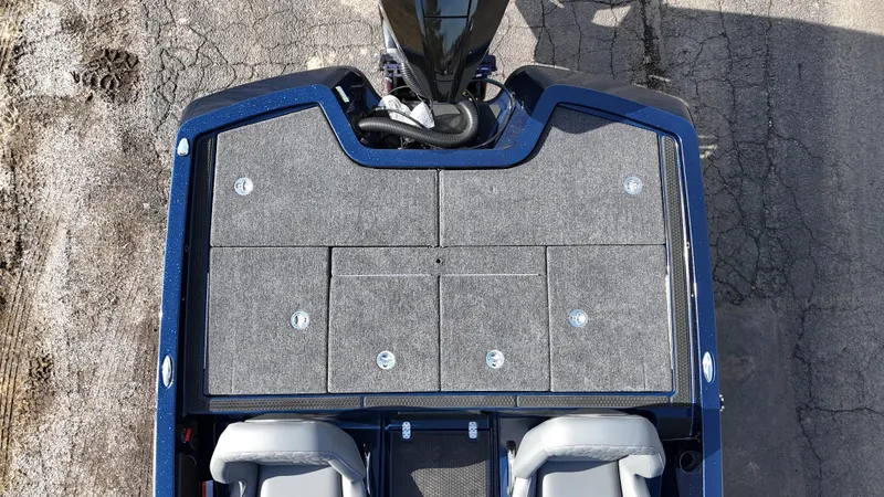 Slide: The Image of Aerial view of 2025 iKon VLX21 boat deck with gray carpeting. - 17